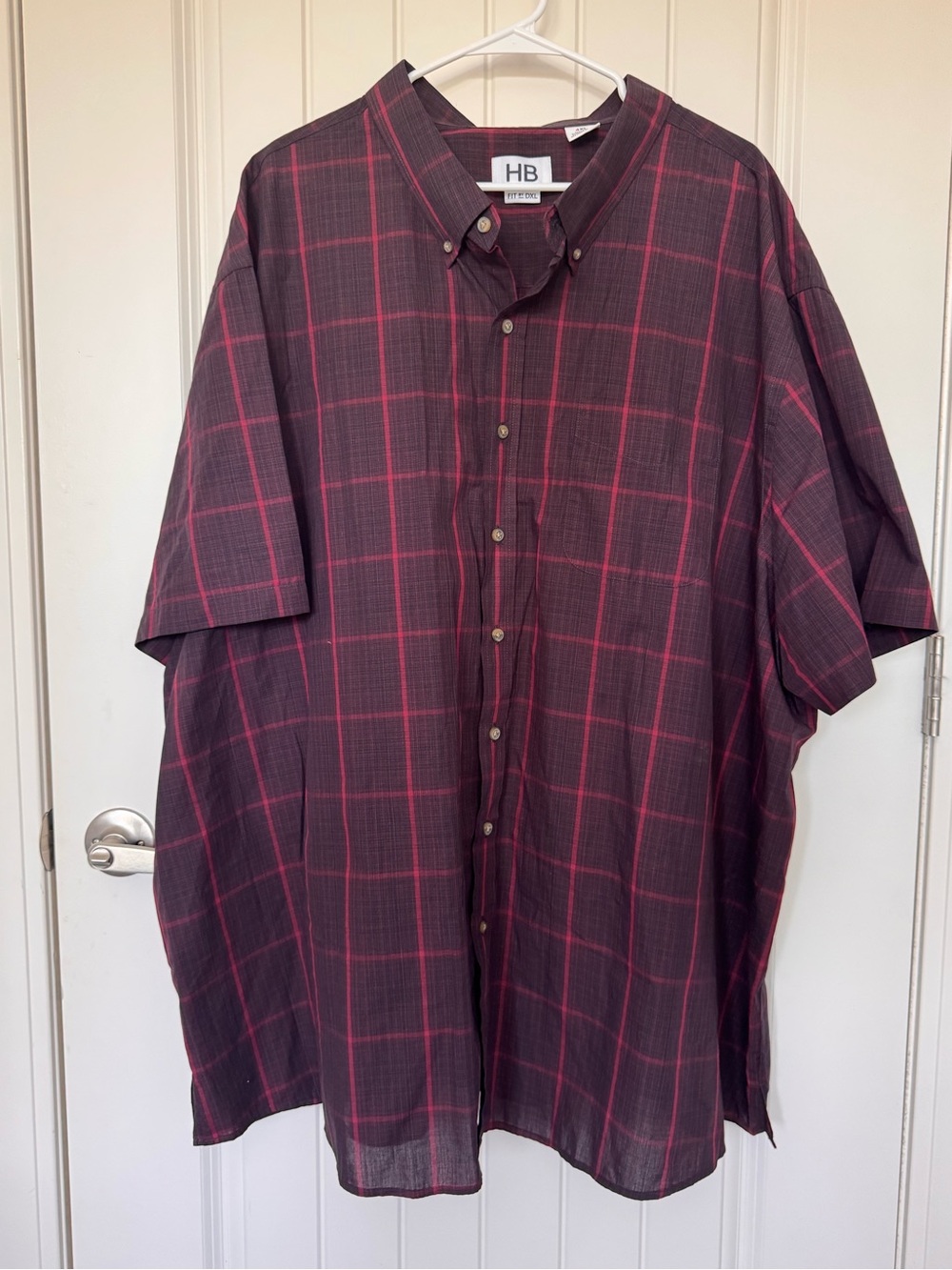 HB Men’s 4XL Plaid Button Front Shirt Short Sleeve Purple Pink
